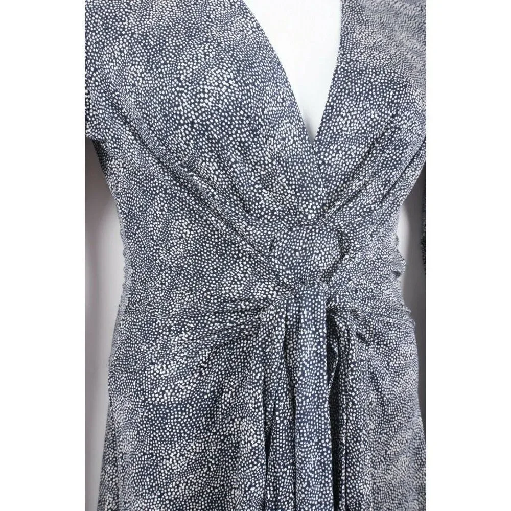 Tory Burch Womens Silk Wrap Dress Vanessa M Navy Blue White Knee Length V-Neck